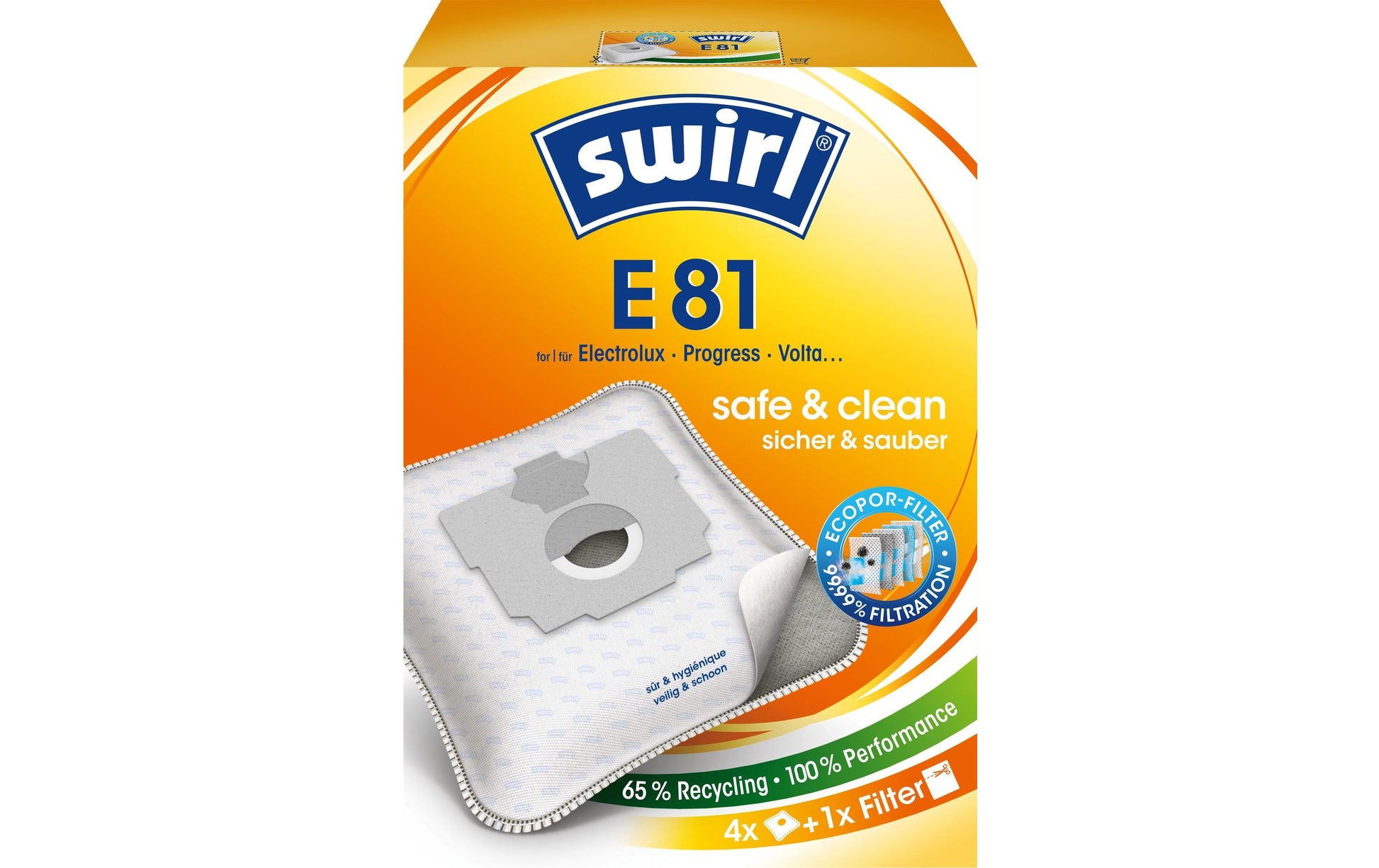 Swirl Staubbeutel E 81 – 4 Stück, für Electrolux Gemini U 2810–2990 und andere
