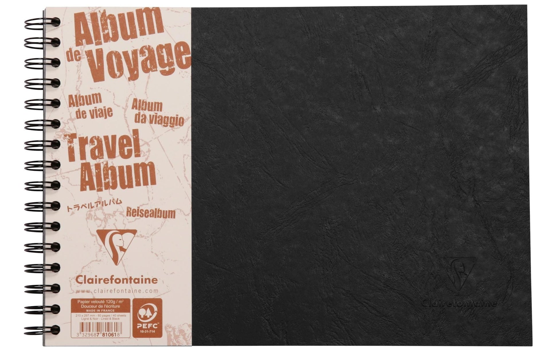 Clairefontaine Fotobuch, Spiralbindung, 40 Seiten, A4, Papier, Schwarz
