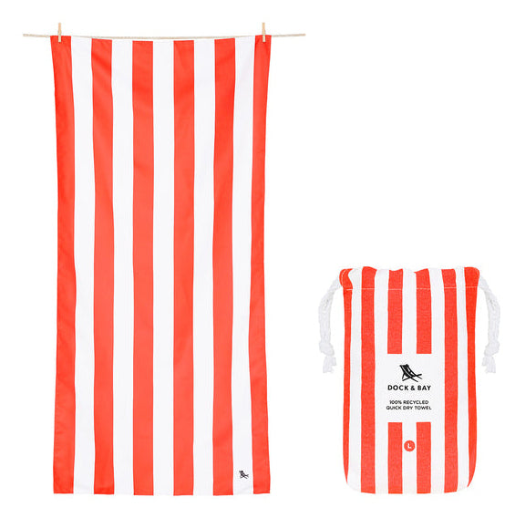 Dock & Bay Strandtuch CABANA – 90 × 200 cm, Weiss/Rot, Polyester