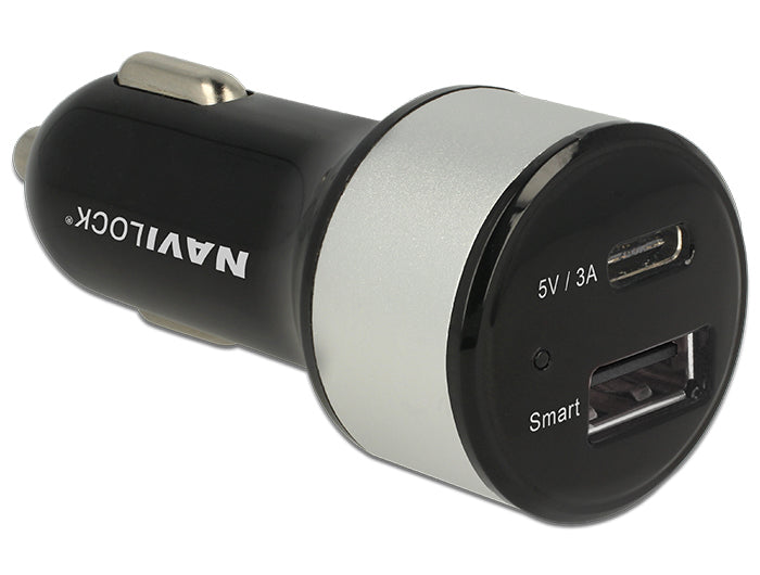 Navilock KFZ-Ladegerät – 12 W, 1× USB-C + 1× USB-A – für Zigarettenanzünder