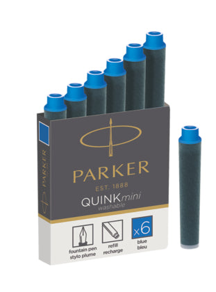 Parker Tintenpatronen Quink Mini – Königsblau, geruchsarm, 6 Stk.