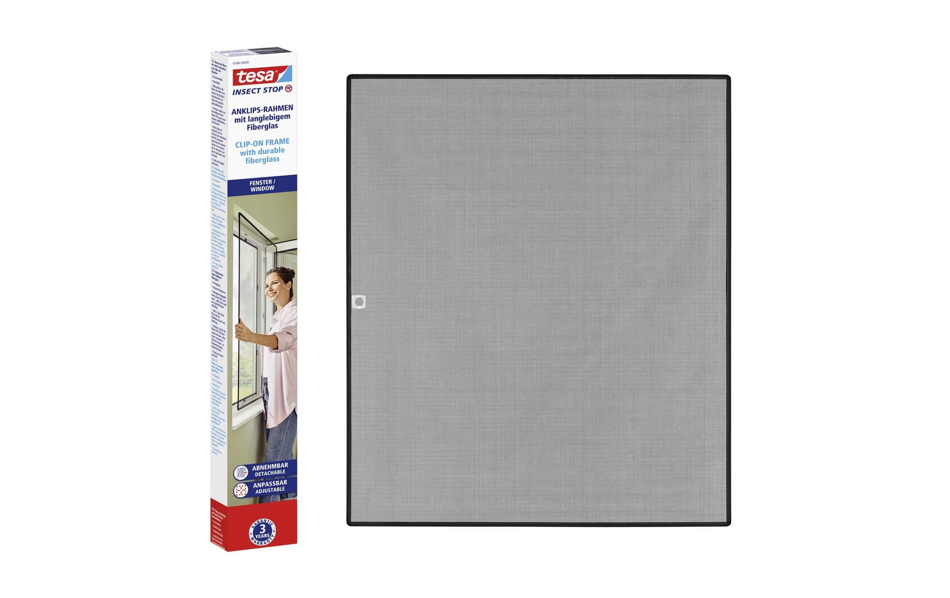 tesa Fenster-Fliegengitter – 100 × 120 cm – Anthrazit – PVC-Netz – Clip-Befestigung – für Fenster