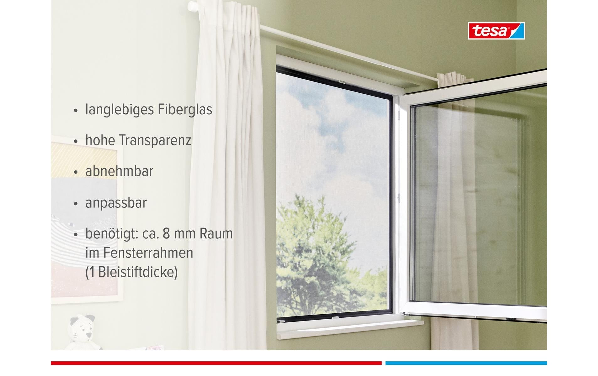 TESA Fenster-Fliegengitter – 140 × 120 cm – Anthrazit – PVC-Netz – Clip-on-Rahmen – Für Fluginsekten