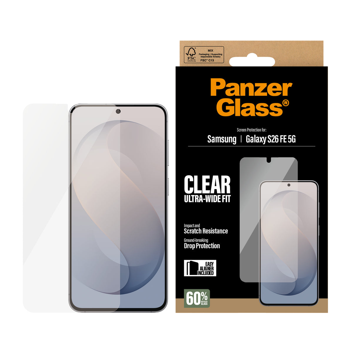 PanzerGlass Displayschutz (Folie), Ultra-Wide Fit – für Galaxy S26 FE – mit Applikator