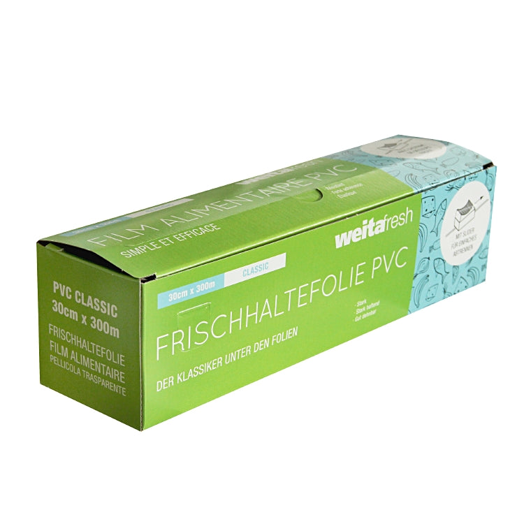 Weitafresh Frischhaltefolie 30 cm × 300 m, Polyvinylchlorid (PVC), Transparent, mit Box und Slider