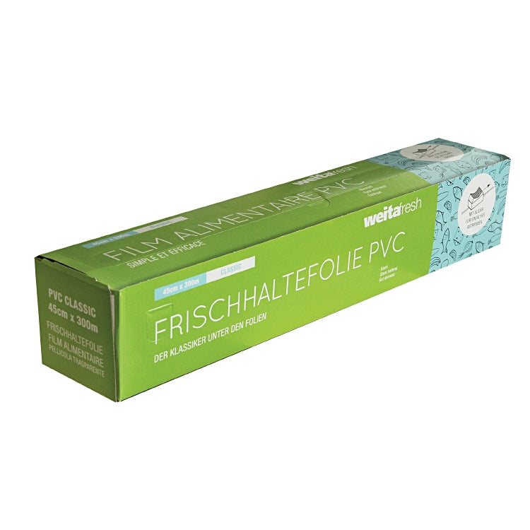 Weitafresh Classic – Frischhaltefolie 45 cm × 300 m, Polyvinylchlorid (PVC), transparent, Box mit Schieber