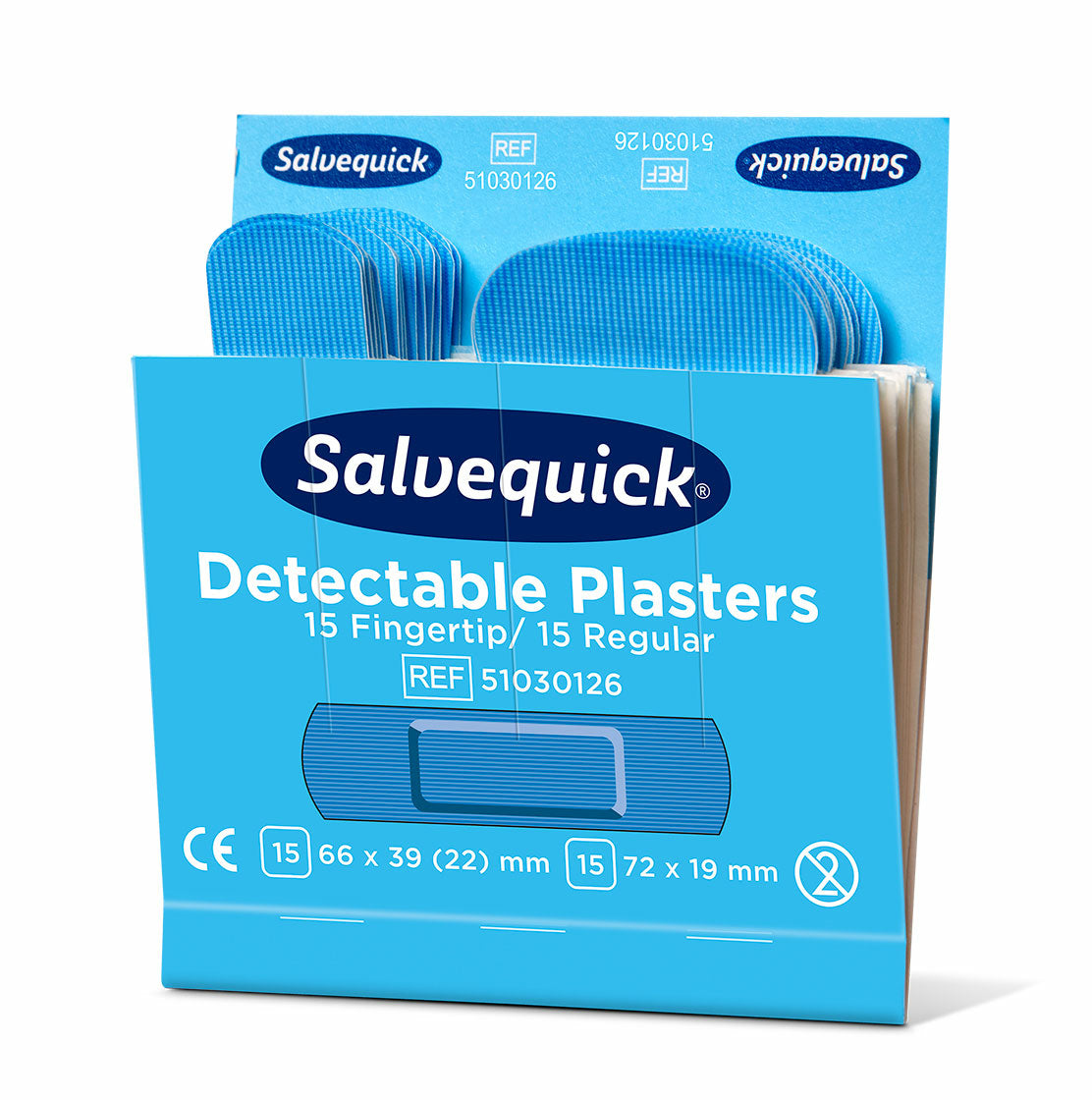 Cederroth Pflaster-Nachfüllpackung detektierbar, sortiert – 30 Stück, für Salvequick Spender, blau