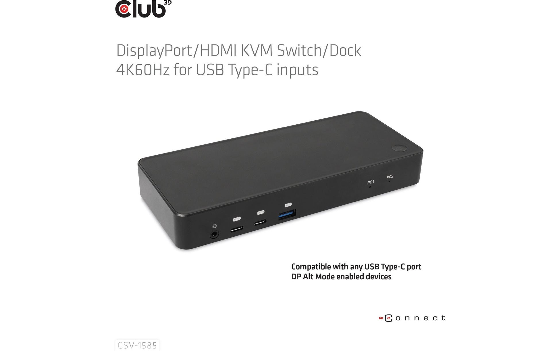 CLUB3D Club 3D – KVM-Switch, USB-C/3× USB 3.2 Gen 1 Typ A/HDMI/DisplayPort/LAN, PD 120 W, 1 Gbit/s