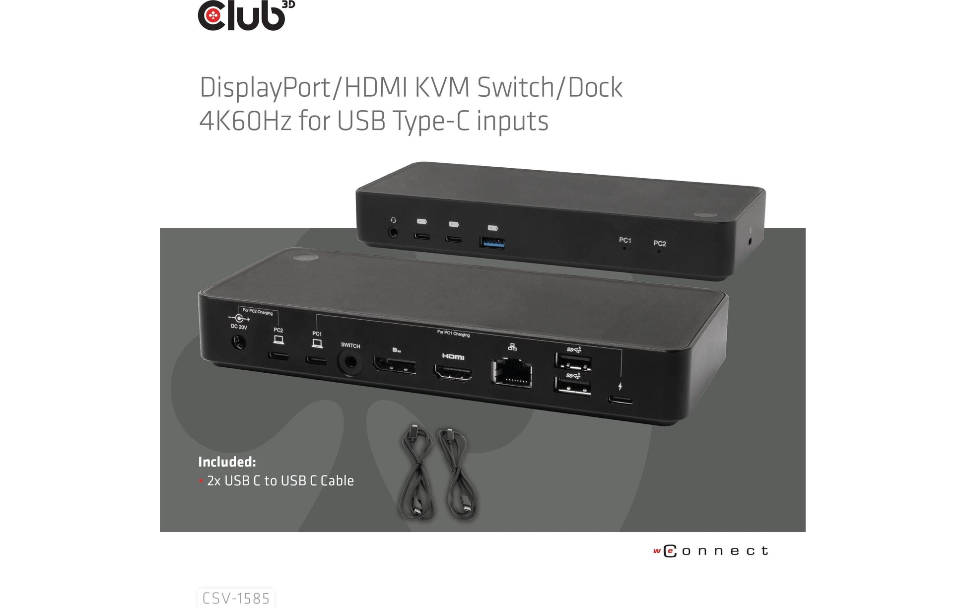 CLUB3D Club 3D – KVM-Switch, USB-C/3× USB 3.2 Gen 1 Typ A/HDMI/DisplayPort/LAN, PD 120 W, 1 Gbit/s