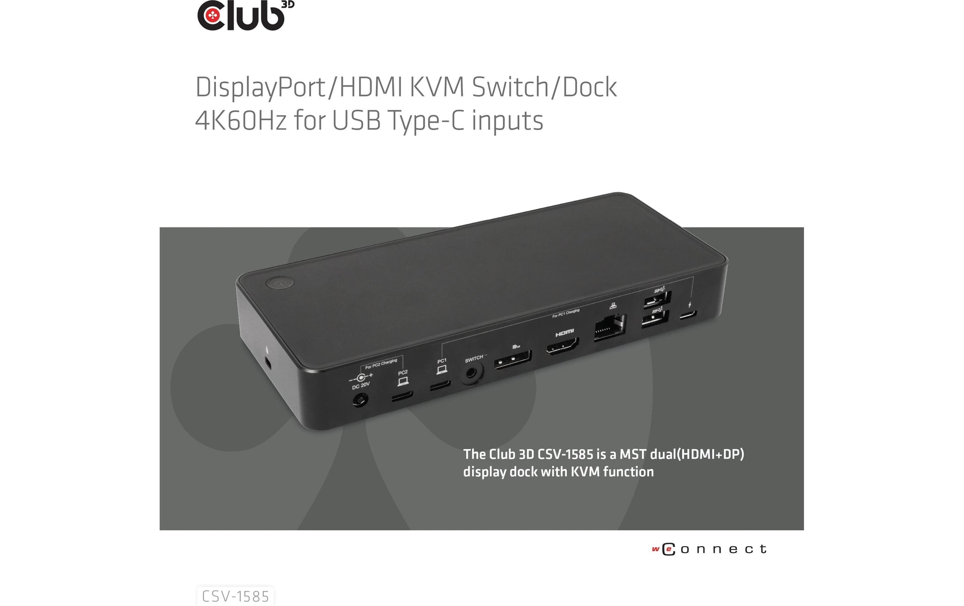 CLUB3D Club 3D – KVM-Switch, USB-C/3× USB 3.2 Gen 1 Typ A/HDMI/DisplayPort/LAN, PD 120 W, 1 Gbit/s