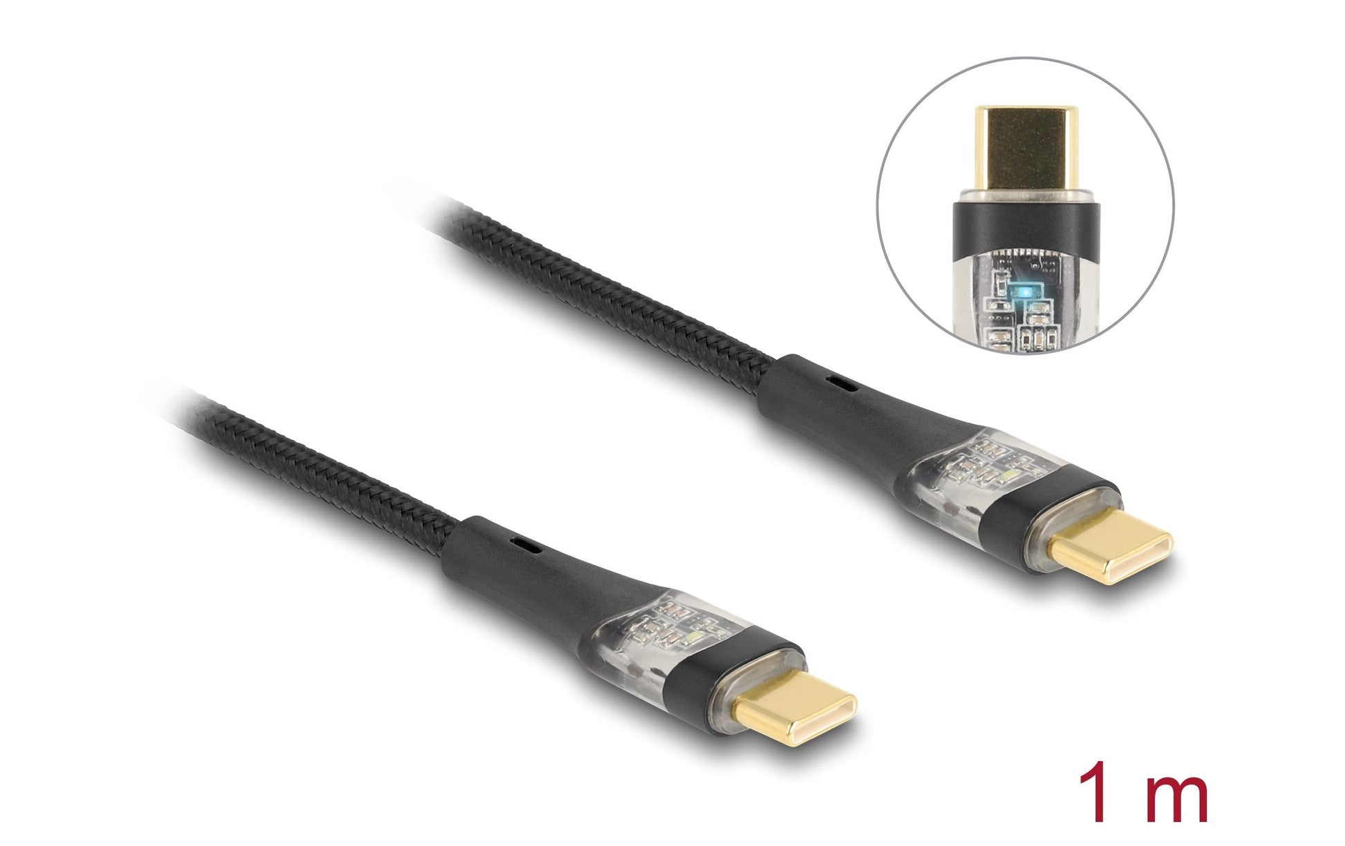 DeLOCK USB-C auf USB-C Kabel – USB 2.0 (480 Mbit/s) – 1 m – PD 100 W – Textilmantel – Schwarz
