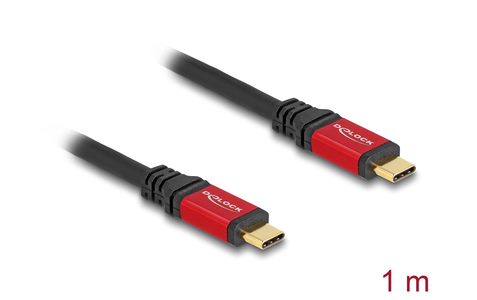 DeLOCK USB-C auf USB-C Kabel – USB 2.0 (480 Mbit/s) – 1 m – PD 240 W – E-Marker – Schwarz/Rot