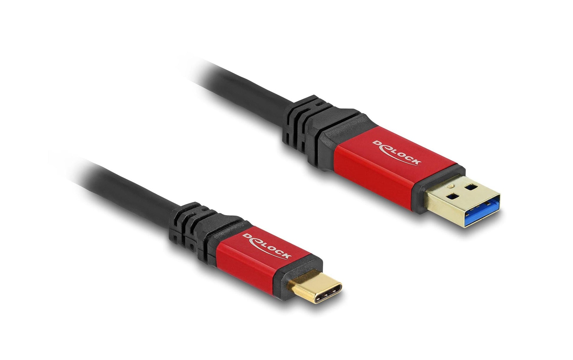 DeLOCK USB-A auf USB-C Kabel – USB 3.2 Gen 2 (10 Gbit/s) – 1 m – Metallverstärkt, Goldkontakte – Schwarz/Rot