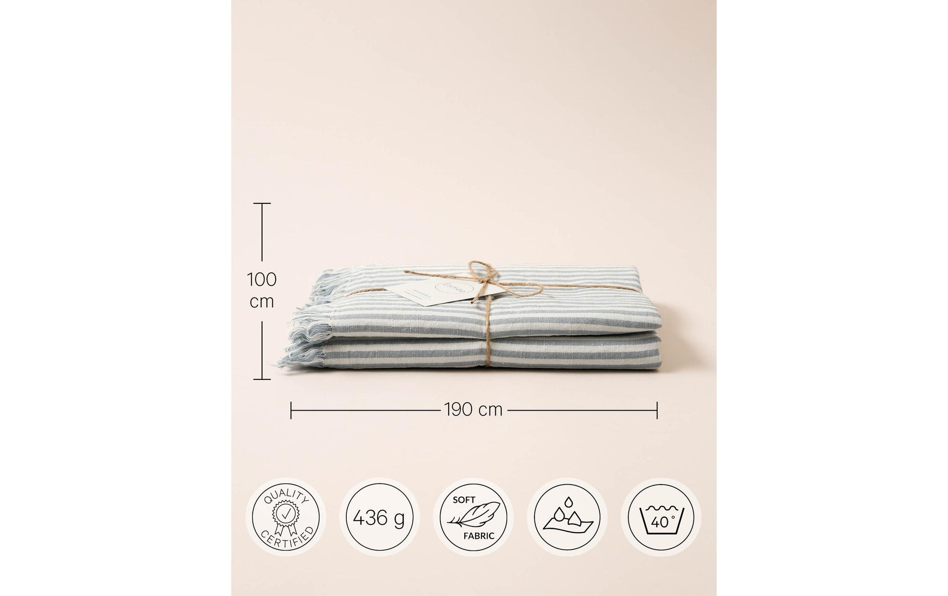 Esmée Hamam- und Strandtuch Sol – 100 × 190 cm, Blau/Weiss, 50% Baumwolle/50% Leinen, GOTS, OEKO-TEX