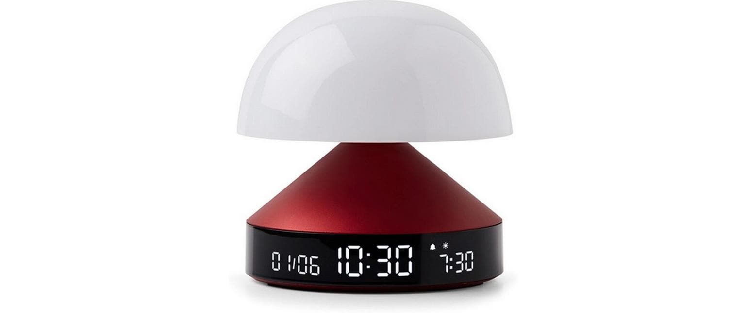 Lexon Lichtwecker Mina Sunrise – digital – 11 × 11 cm, weinrot, Aluminium, USB, Wecktöne