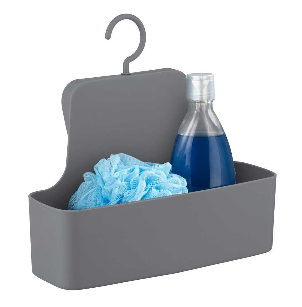 WENKO Aufbewahrungsbox (Bad) – 26×9×24 cm, Kunststoff (Polyurethan/PVC), Haken, Anthrazit