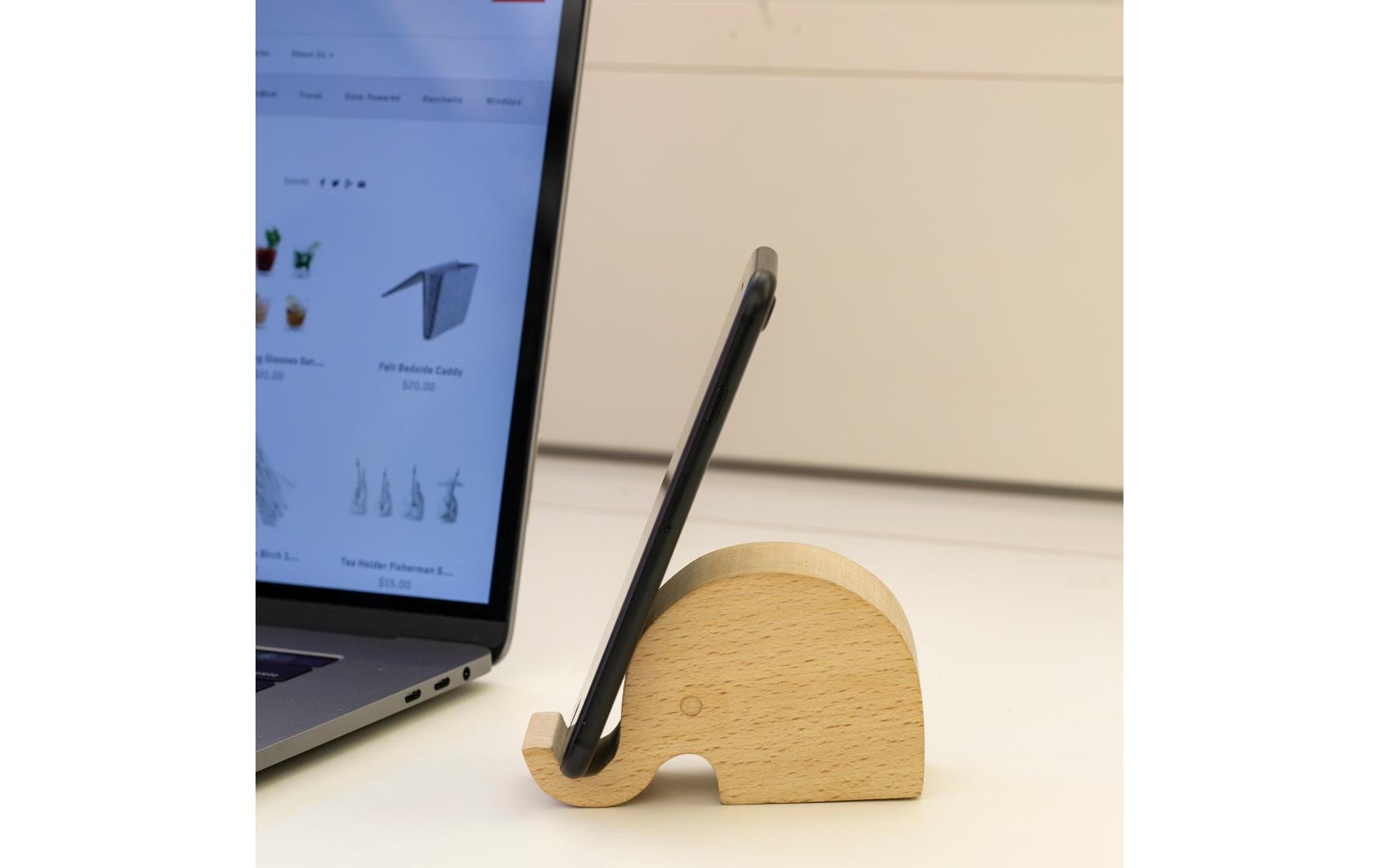 Kikkerland US182 Elefant – Tisch-Ständer – Holz – für alle Marken, Braun