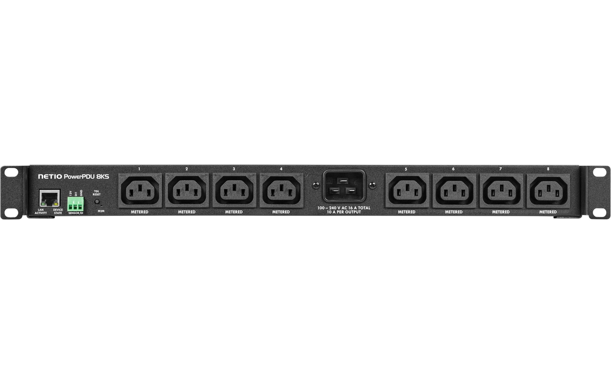 NETIO PowerPDU 8KS CH – Rack-PDU Metered, 8× IEC C13, Stecker C20, 19", mit Schalter