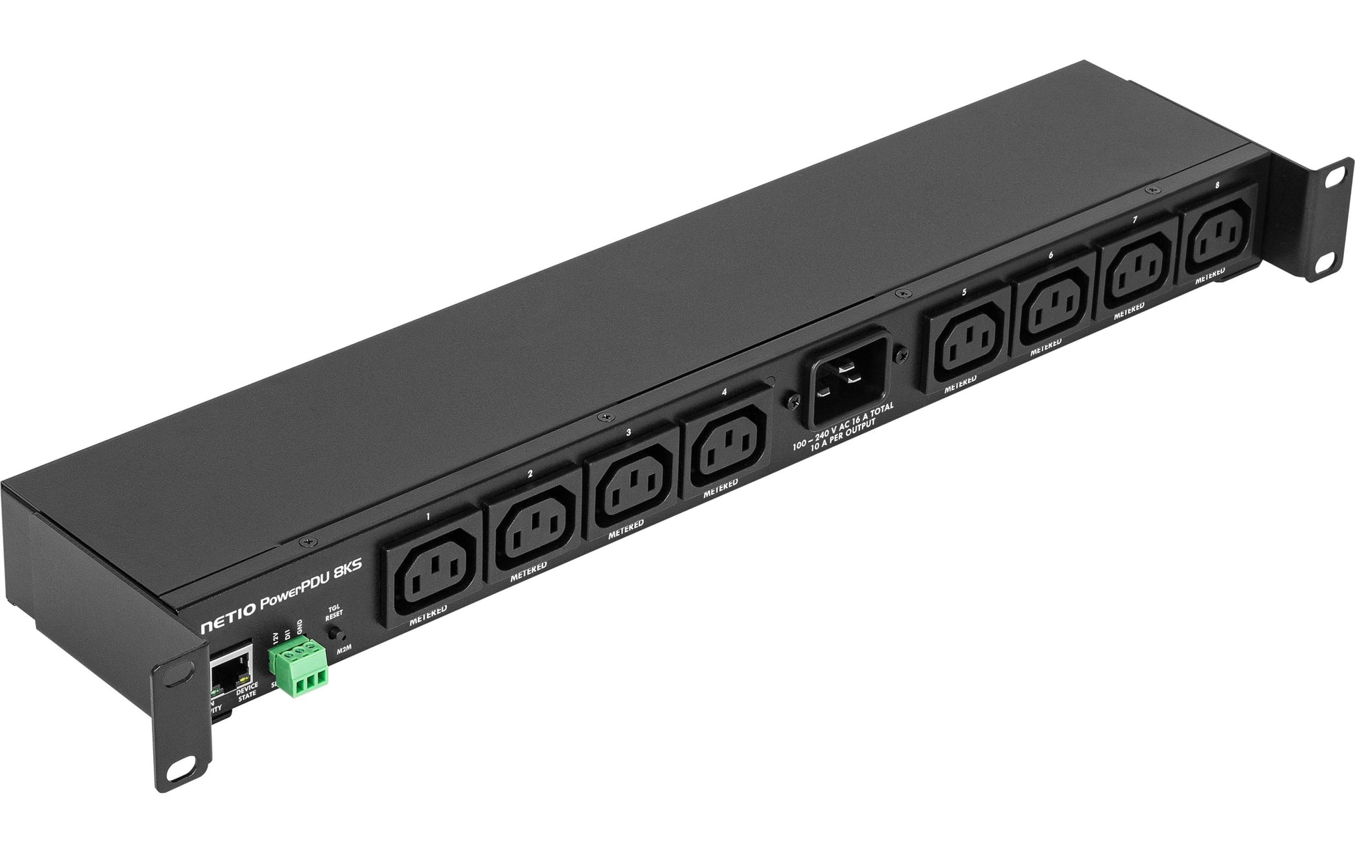 NETIO PowerPDU 8KS CH – Rack-PDU Metered, 8× IEC C13, Stecker C20, 19", mit Schalter
