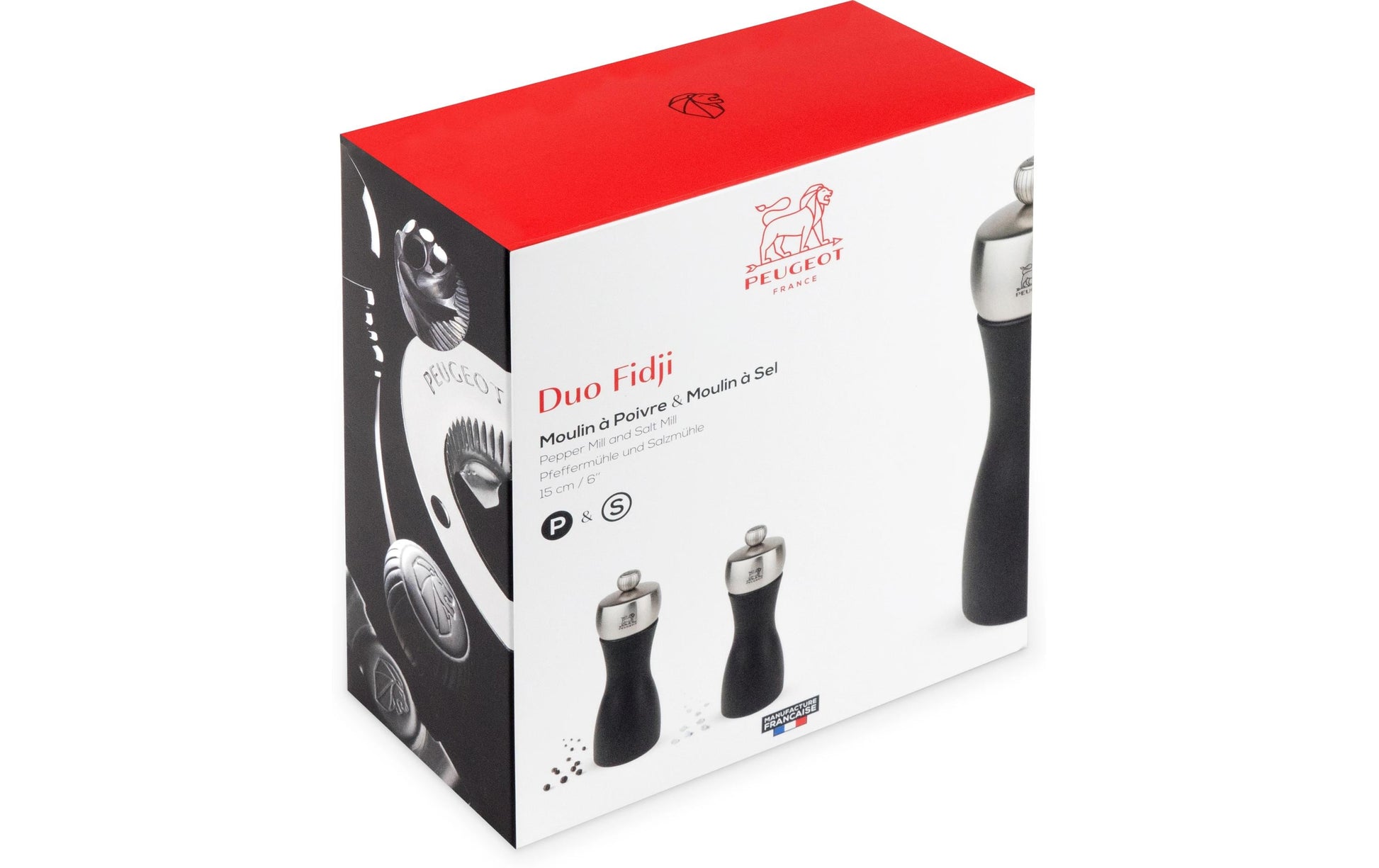 Peugeot Fidji – Salz-/Pfeffermühle 15 cm, Buche/Edelstahl, schwarz/silber, 2-teilig