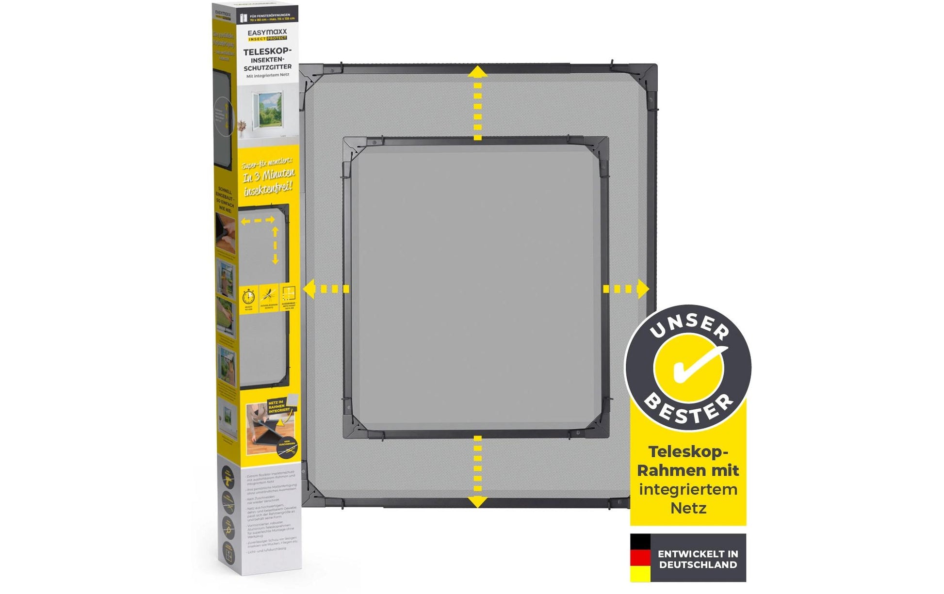 EASYmaxx Fenster-Fliegengitter – 73–120 × 83–140 cm – Anthrazit – Nylon – Aluminium-Rahmen