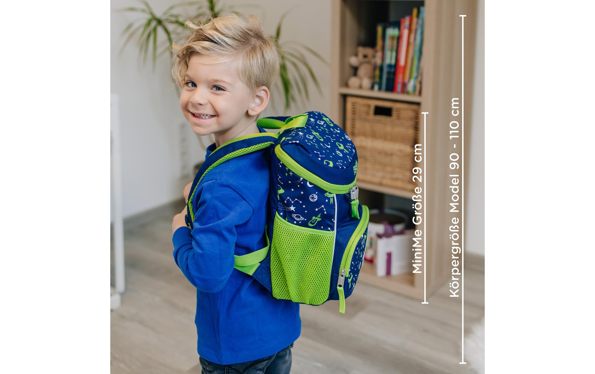 Scooli Kindergartenrucksack – Weltall – Grün/Blau – 20×19×13 cm – Recycelte Materialien