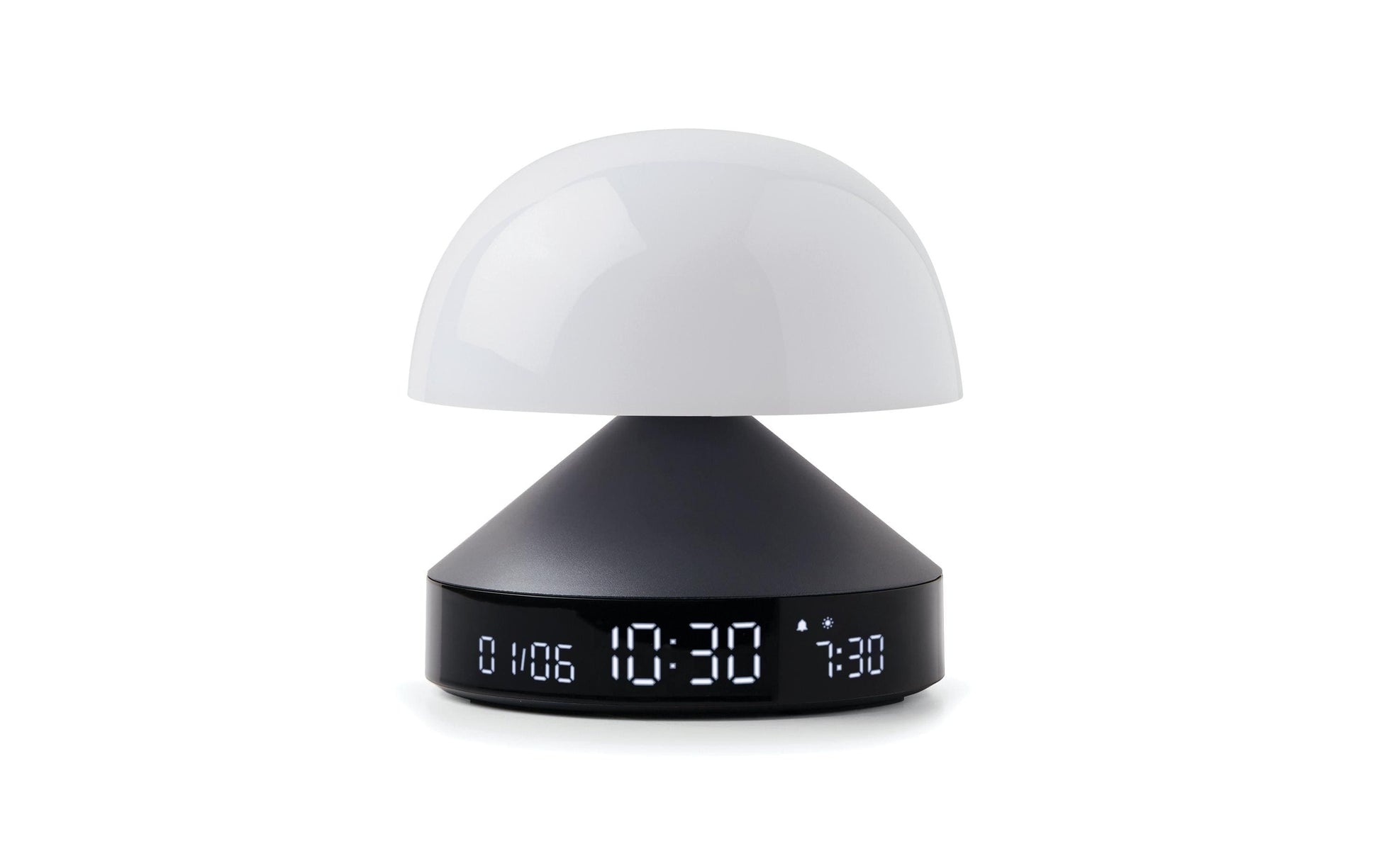 LEXON Lichtwecker Mina Sunrise – digital – 11 × 11 cm, anthrazit, Aluminium, USB, 5 Wecktöne