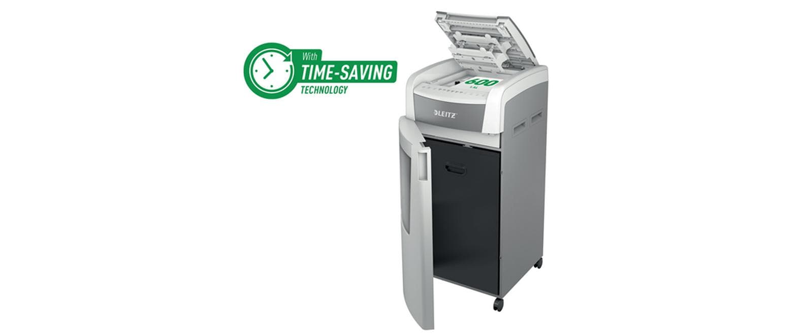 Leitz bürogeräte Leitz IQ Autofeed Office600 – Aktenvernichter mit Autofeed, DIN P-5, Mikroschnitt 2 × 15 mm, 100 Blatt, 34 l