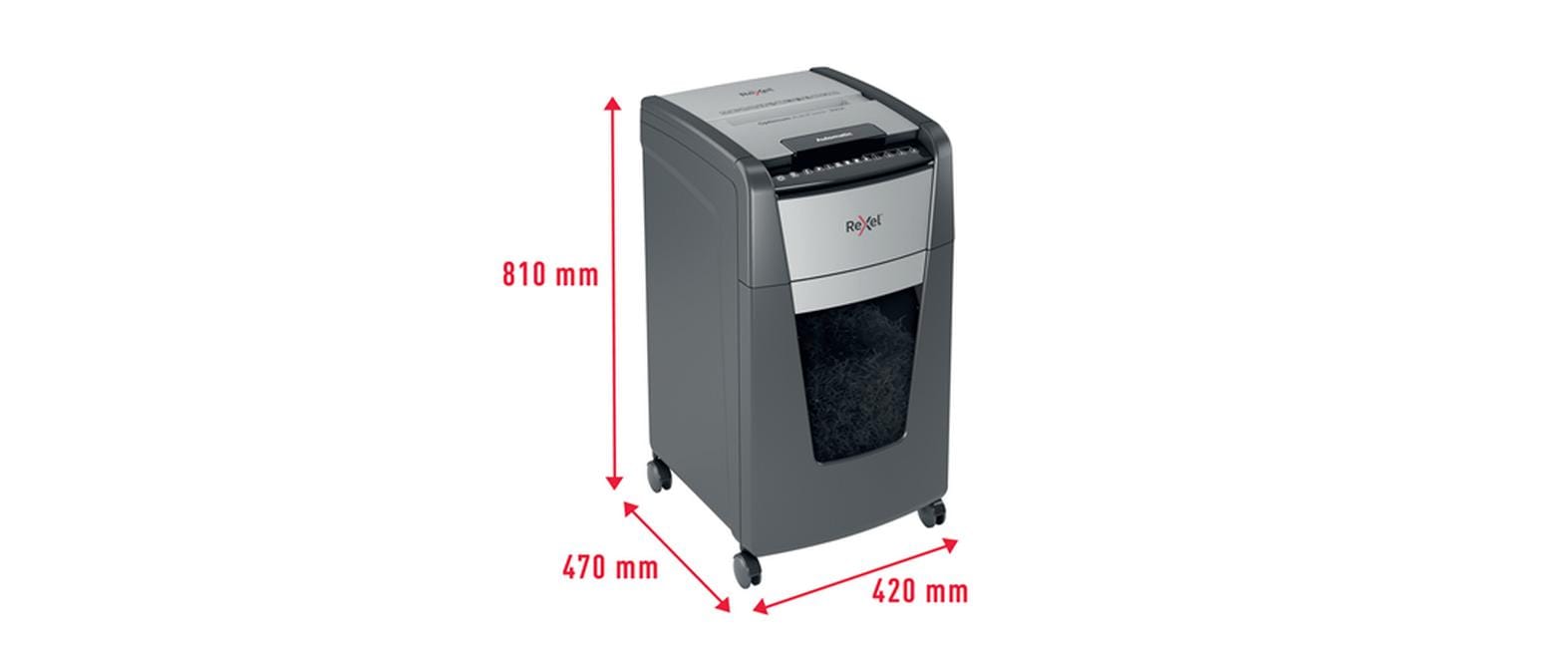 Rexel Optimum AutoFeed+ – Aktenvernichter mit Autofeed 300 Blatt, DIN P-4, Partikelschnitt 4 × 25 mm, 60 l