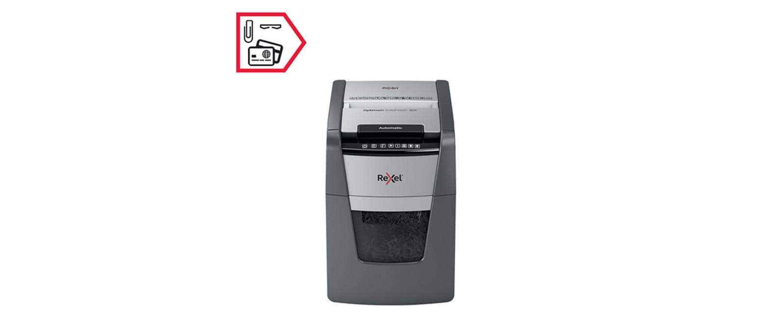 Rexel Optimum AutoFeed+ 90X – Aktenvernichter mit Autofeed 90 Blatt, DIN P-4, Partikelschnitt 4 × 28 mm, 34 l
