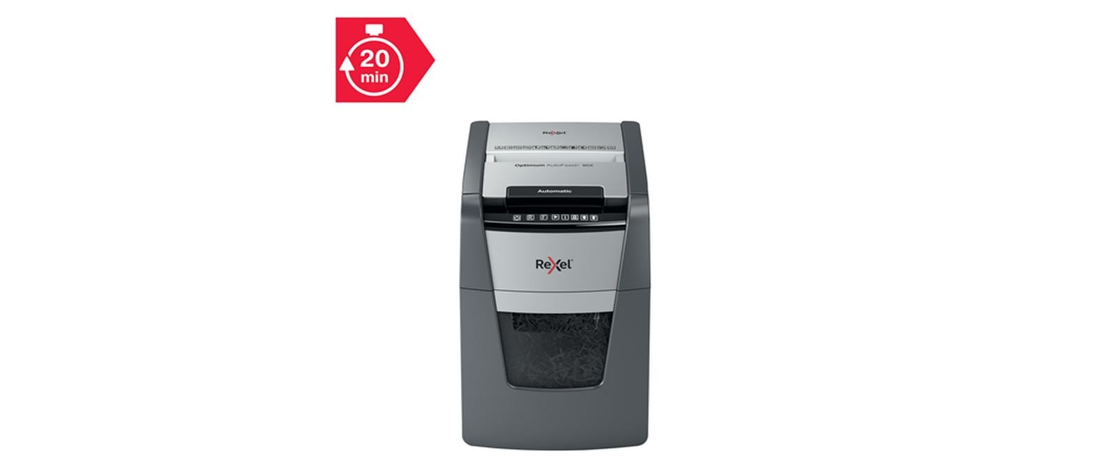 Rexel Optimum AutoFeed+ 90X – Aktenvernichter mit Autofeed 90 Blatt, DIN P-4, Partikelschnitt 4 × 28 mm, 34 l