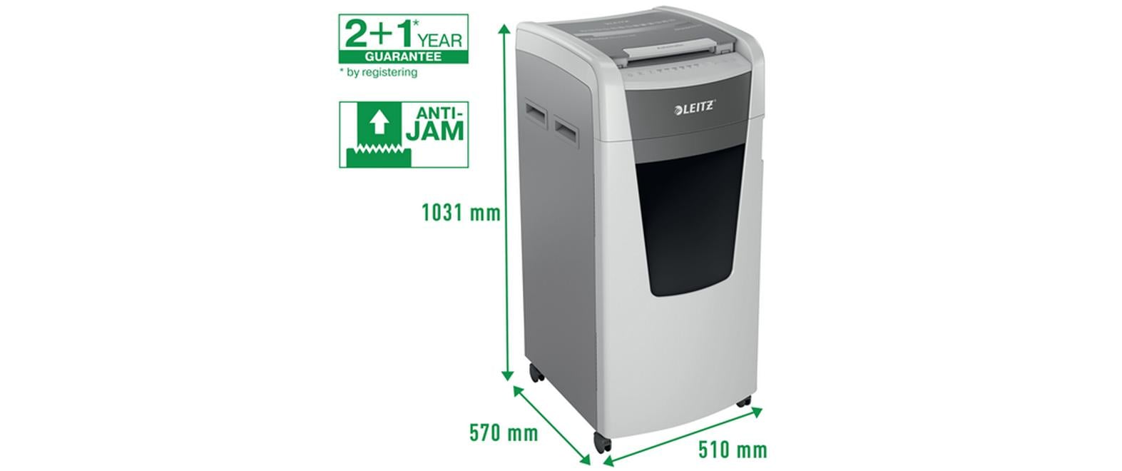 Leitz bürogeräte Leitz IQ Autofeed Office600 – Aktenvernichter mit Autofeed, DIN P-5, Mikroschnitt 2 × 15 mm, 100 Blatt, 34 l