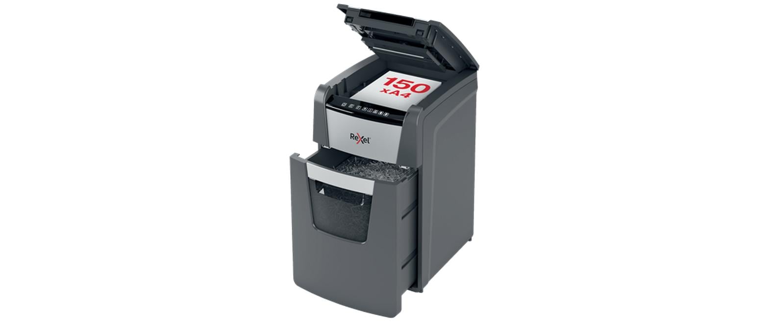 Rexel Optimum AutoFeed+ 150X – Aktenvernichter mit Autofeed 150 Blatt, DIN P-4, Partikelschnitt 4 × 28 mm, 44