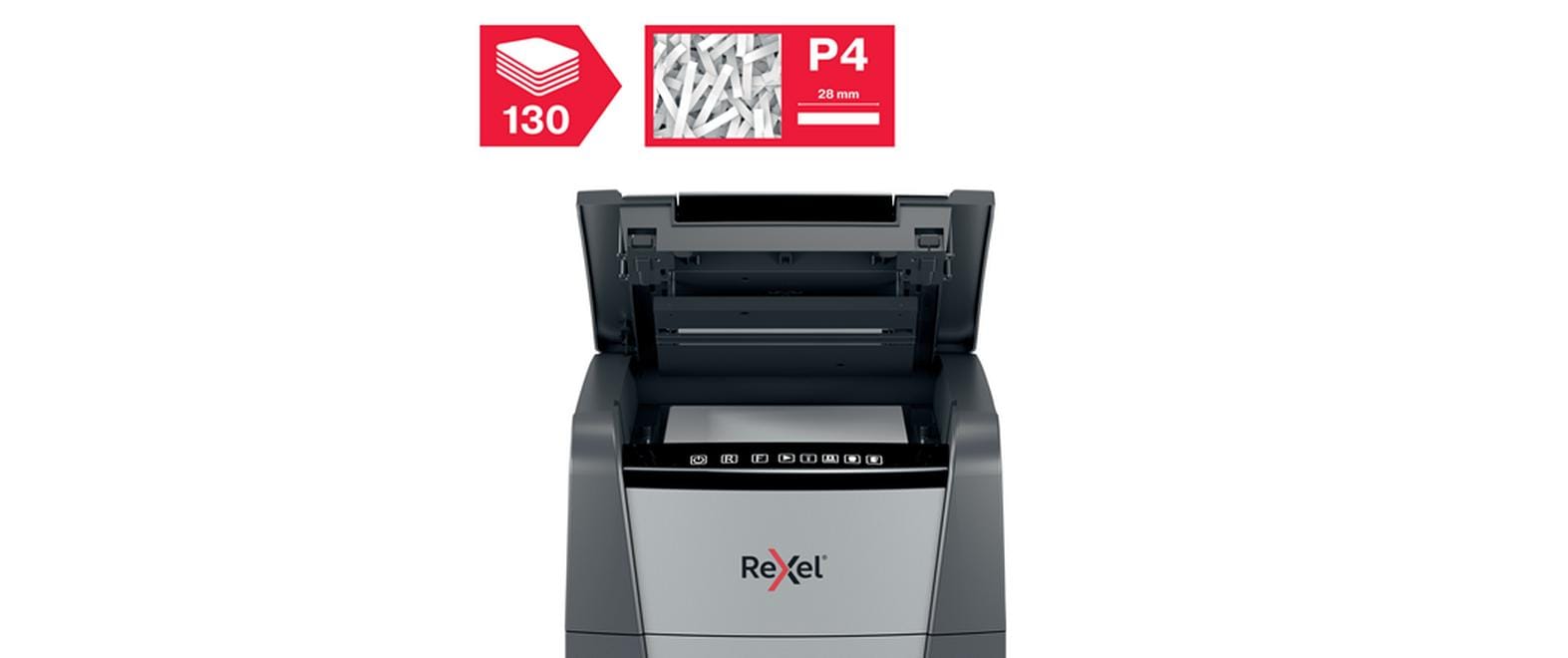 Rexel Aktenvernichter mit Autofeed 130 Blatt, DIN P-4, Partikelschnitt 4 × 28 mm, 44 l