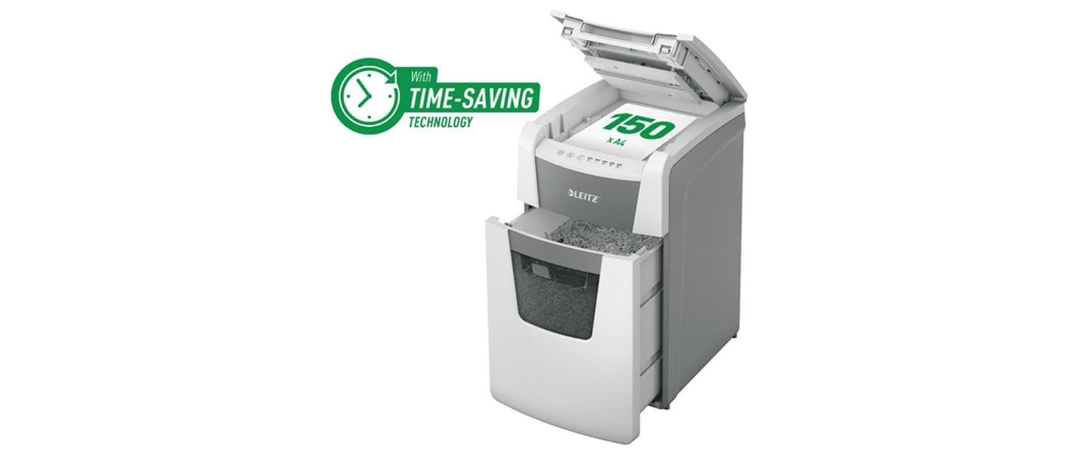Leitz bürogeräte Leitz IQ Autofeed Office150 – Aktenvernichter mit Autofeed 150 Blatt, DIN P-4, Partikelschnitt 4 × 28 mm, 44 l
