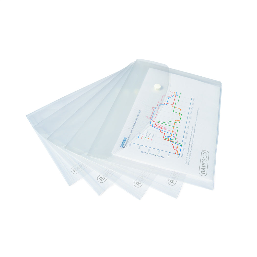 Rapesco Dokumententasche A5, Druckknopf, transparent – 50 Stück