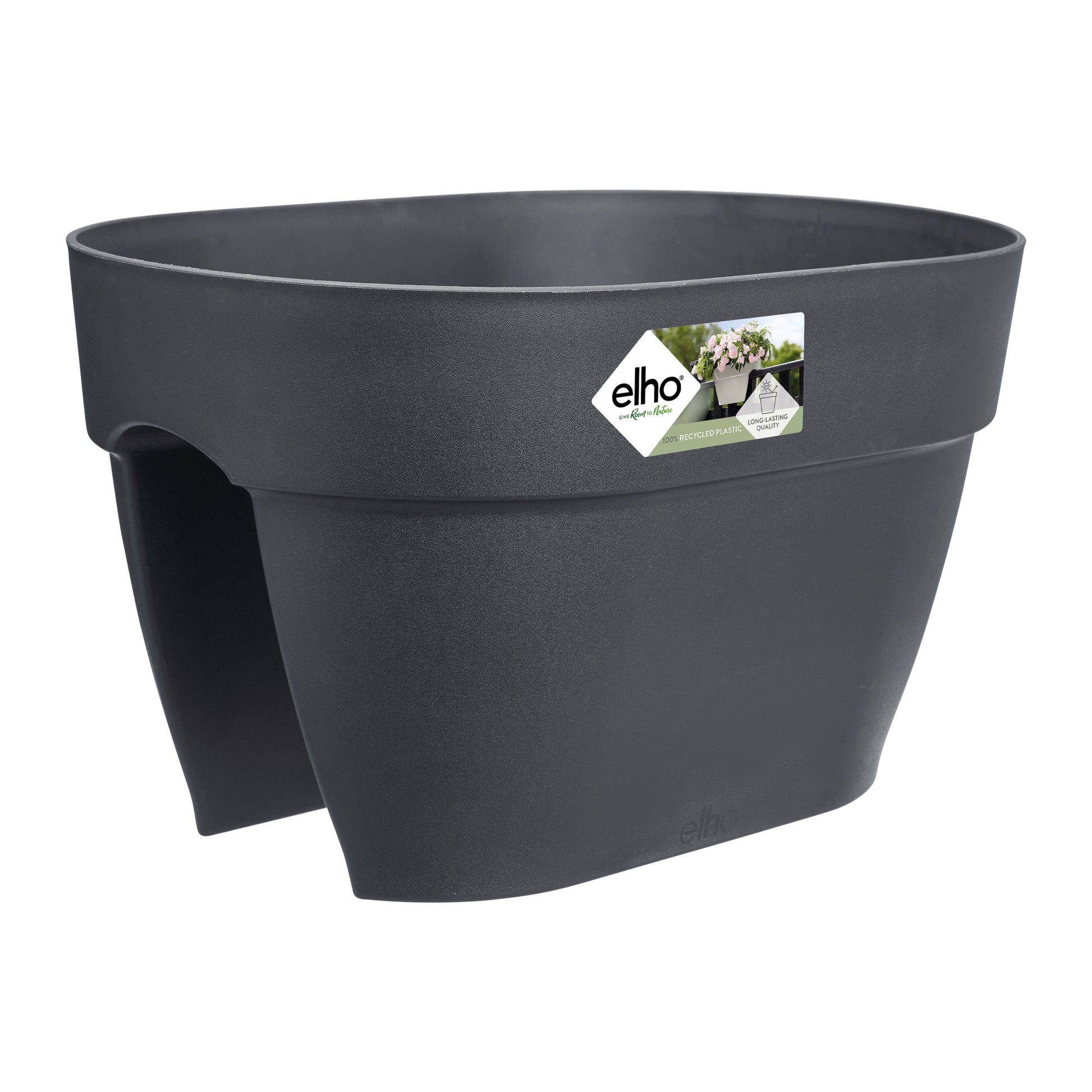 elho Campana Flower Bridge 40 Pflanzkübel – 10 l – 40 × 22 × 26 cm – Recycling-Kunststoff, Schwarz