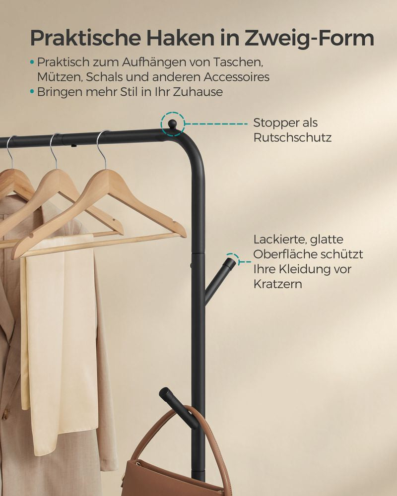Songmics Garderobenständer (4 Haken, mit Rollen) – Stahl – Schwarz – 1'550 mm