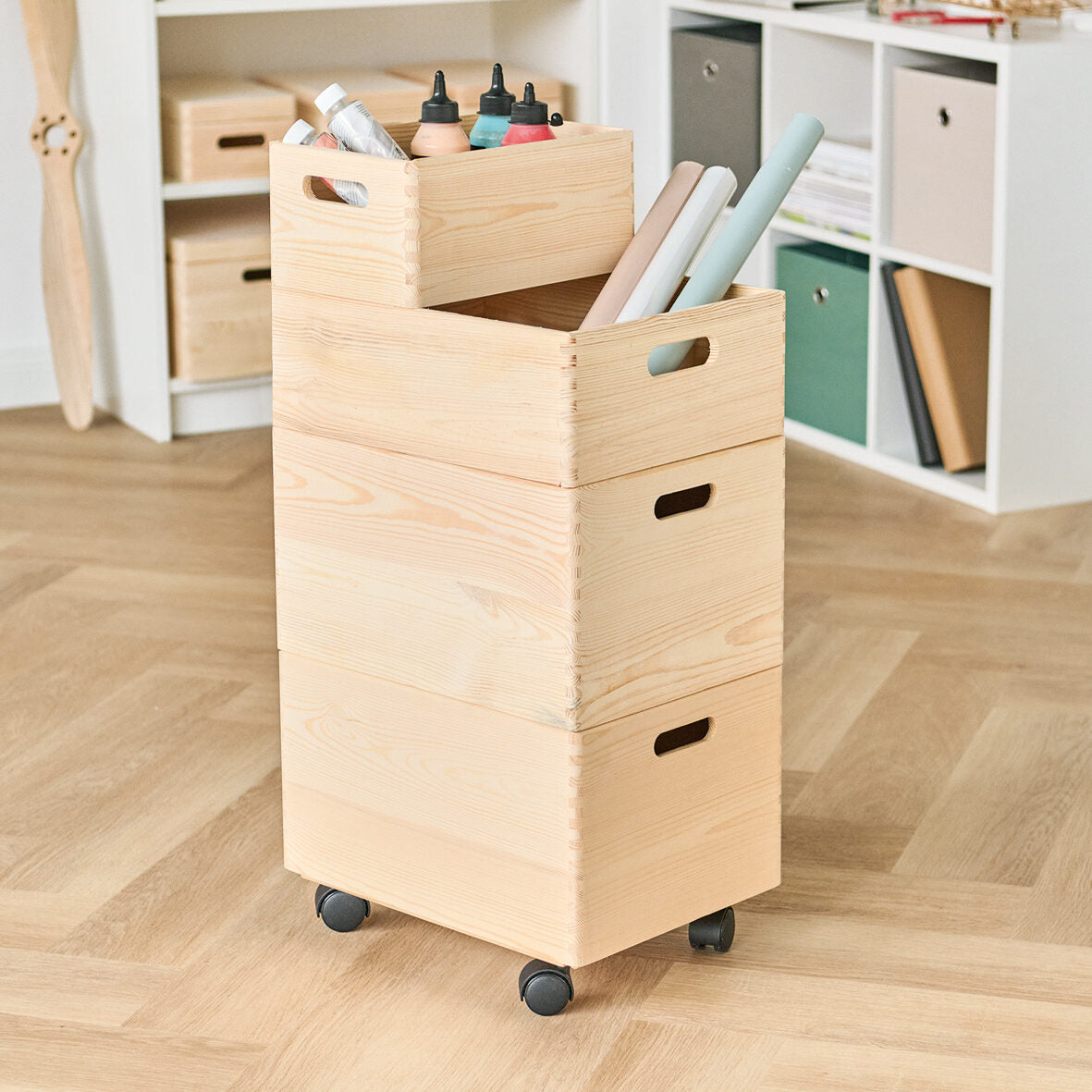 Zeller Present Aufbewahrungsbox ohne Deckel – Kiefer – Braun – stapelbar, mit Tragegriff – 298 × 145 × 198 mm