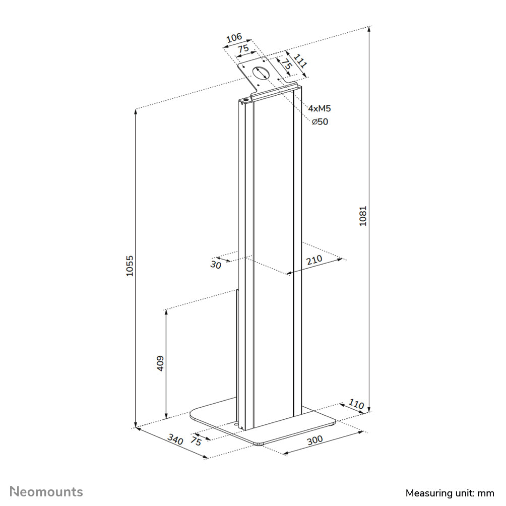 Neomounts Tablet-Bodenständer max. 3 kg – für Tablets – abschliessbar – Stahl, schwarz – FL15-628BL1