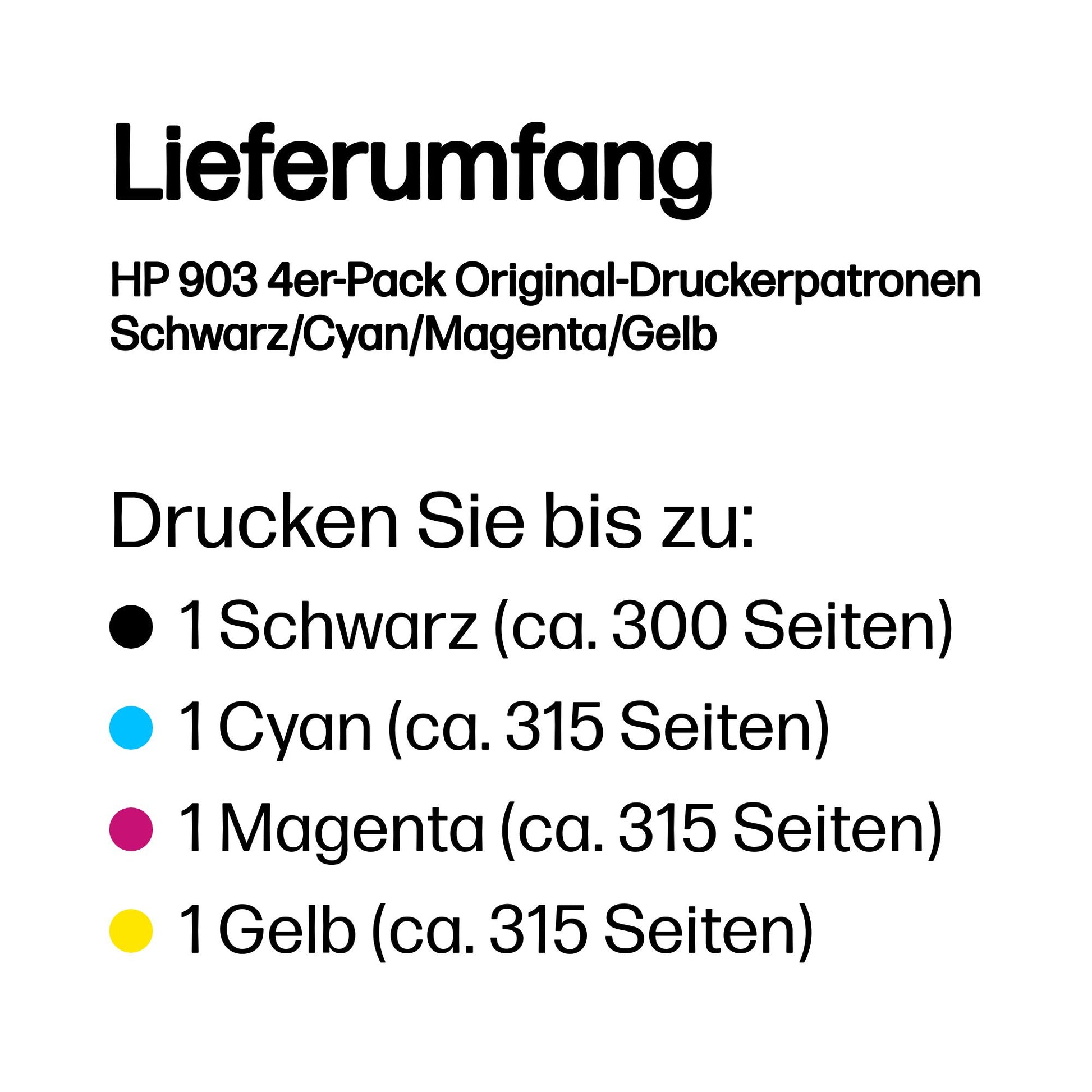 HP 903 Tintenpatronen-Multipack, Schwarz/Cyan/Magenta/Gelb (Original) – für OfficeJet 6950, OfficeJet Pro 6974