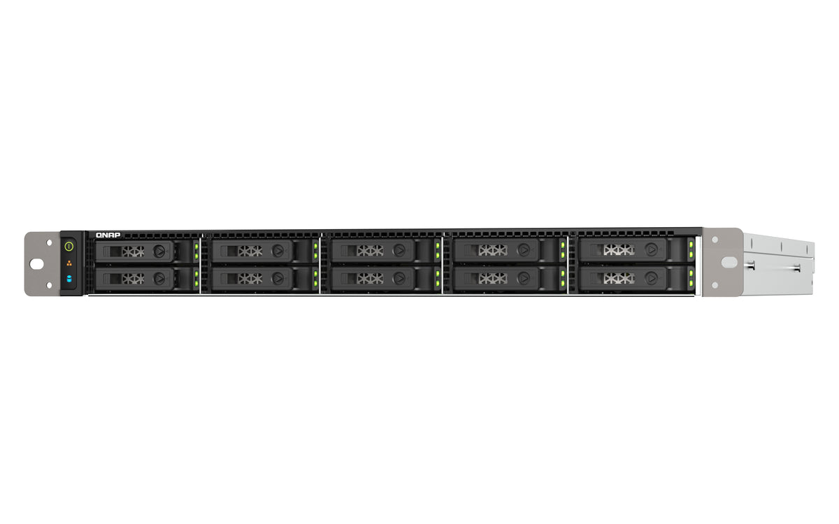 QNAP TS-h1090FU – 10-Bay Rack 1U NAS – AMD EPYC 7302P, 64 GB RAM, 25GbE, 2×SFP28, QuTS hero, redundantes Netzteil