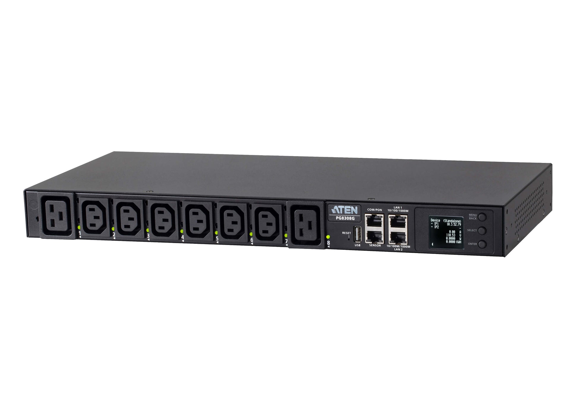 ATEN PG8308G – Rack-PDU gemessen, geschaltet, 6× IEC C13 + 2× IEC C19, 32 A, Stecker IEC 60309, 1U