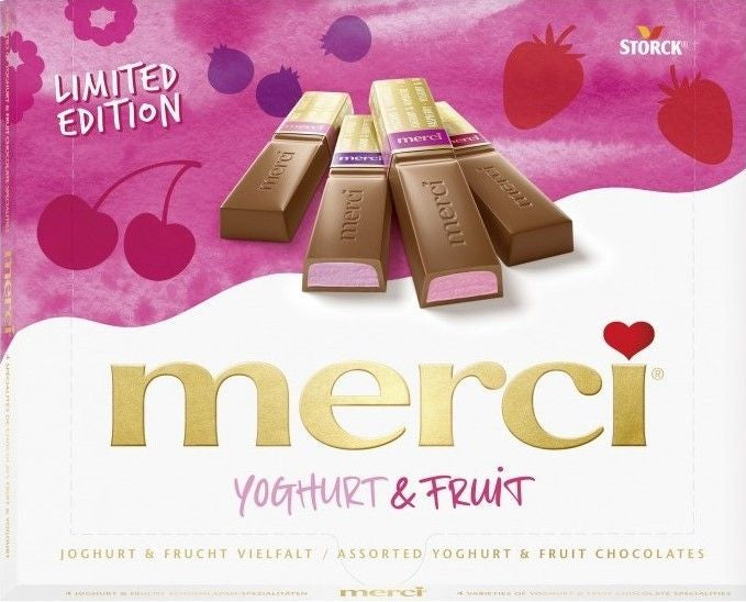 STORCK Merci Finest Selection Schokolade – Joghurt, Kirsche & Erdbeere, glutenfrei – 250 g