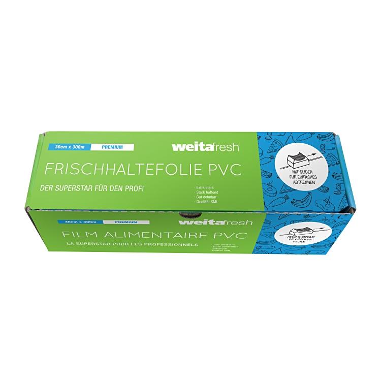 Weitafresh Frischhaltefolie 30 cm × 300 m, Polyvinylchlorid (PVC), mit Slider, transparent