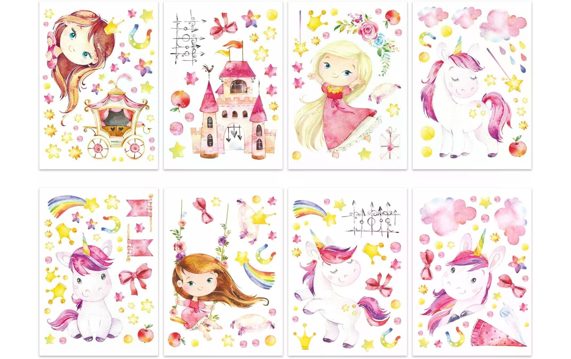 Papierdrachen Wandtattoo-Set – Einhorn – 22 × 30 cm – 8 Blätter – Papier, mehrfarbig