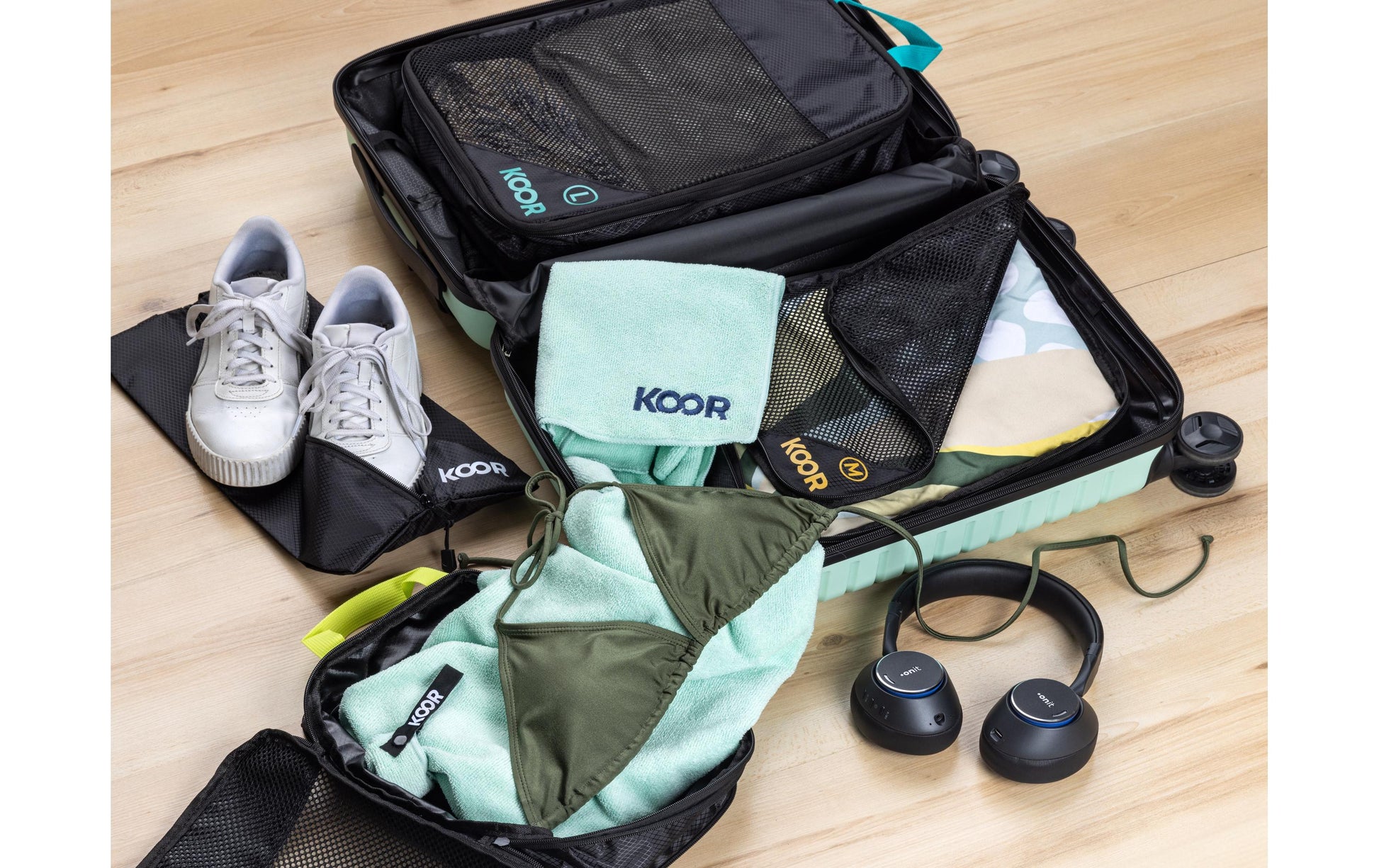 KOOR Packhilfen-Set Goora – mit Tragegriff, Reissverschluss – 30 l – Schwarz – Polyester – 4-teilig