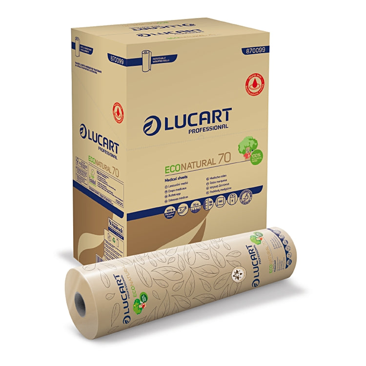 Lucart professional Ärzterolle – 2-lagig – 590 mm × 70 m – Perforation 370 mm – Pack 1 Rolle – Ecolabel