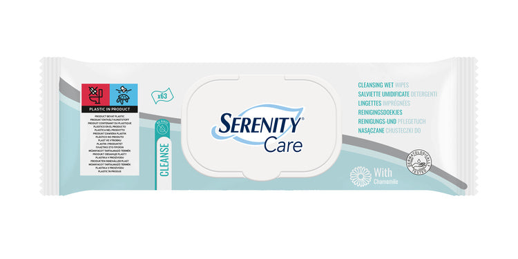 Serenity-care Feuchttücher – Kamille – 20 × 29 cm – 63 Stk, Beutel