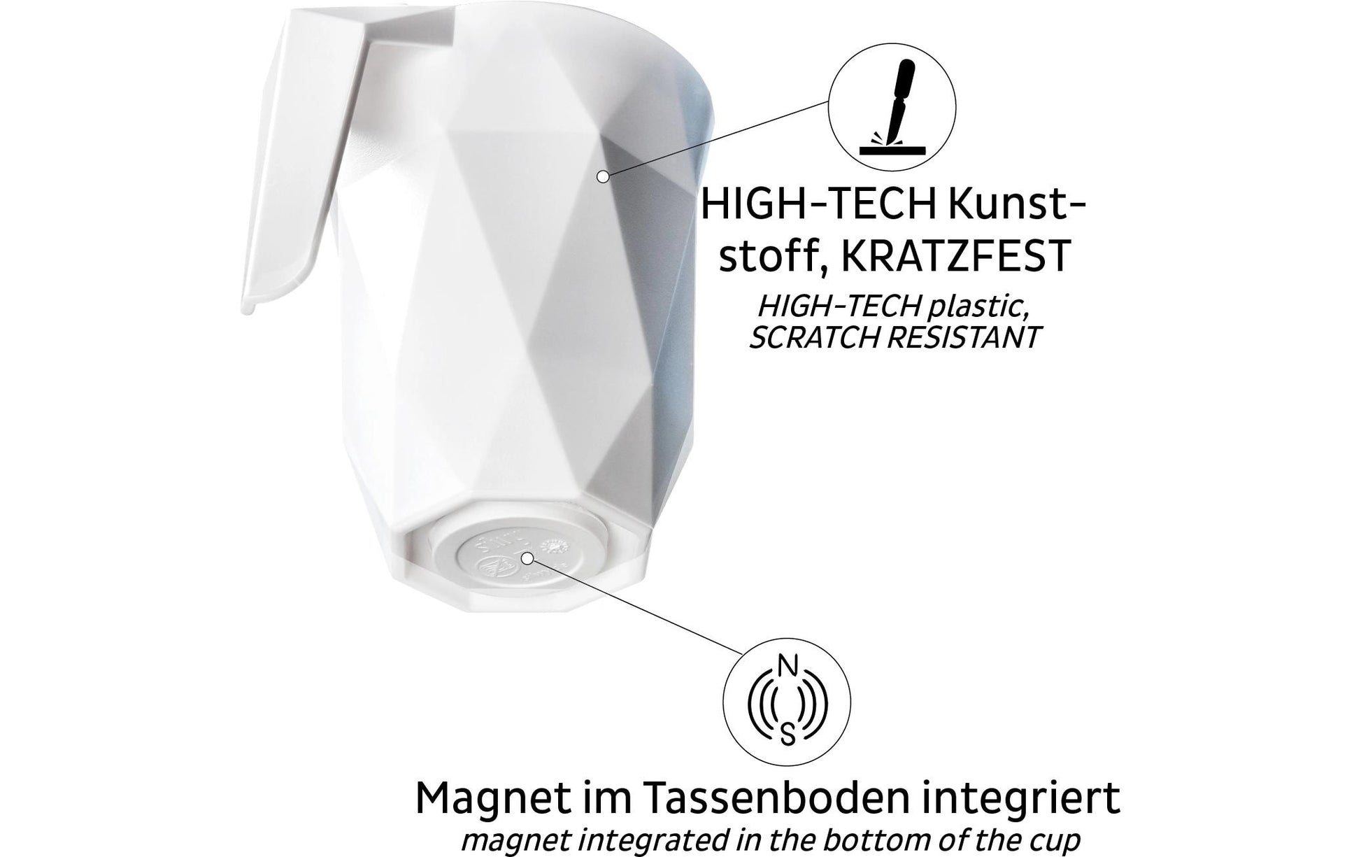 Silwy Tasse – 0,3 l, Ø 8,5 cm, H 12,0 cm, Kunststoff, Weiss, mit Deckel, stapelbar